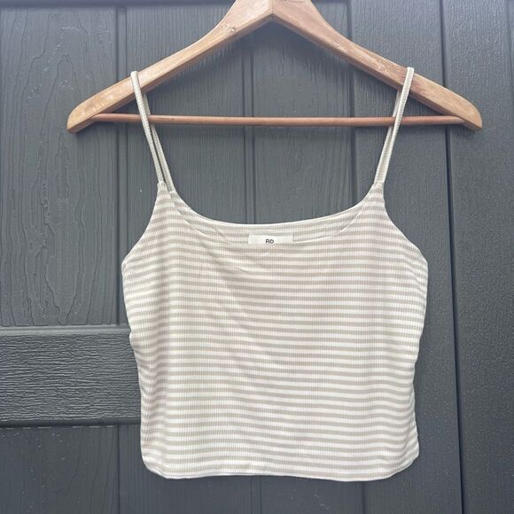 BP Tank Women Small Brown White Striped Cropped Top - Picture 1 of 4
